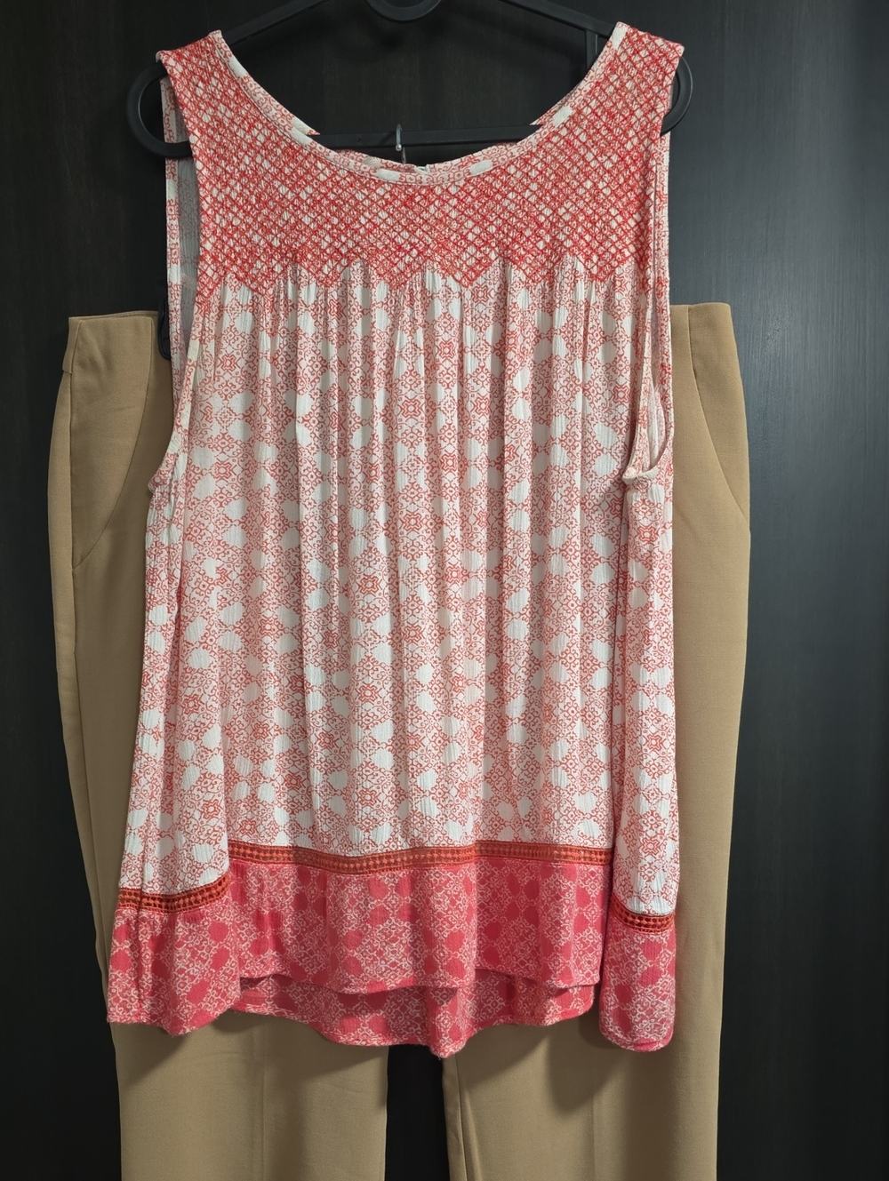 Sonoma Coral and Cream Printed Sleeveless Camisole,  XL